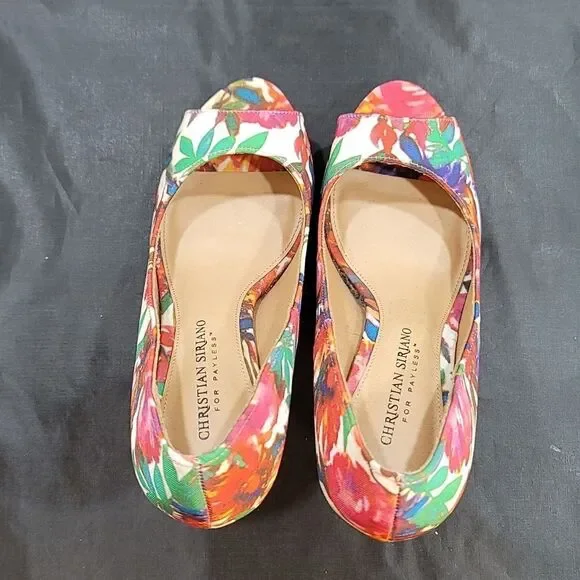CHRISTIAN SIRIANO PEEP TOE HIGH HEEL STILETTO MULTI-COLOR FLORAL DETAILS PUMP - Picture 7 of 14